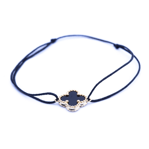 Bracelet cordon mini trèfle agate noire